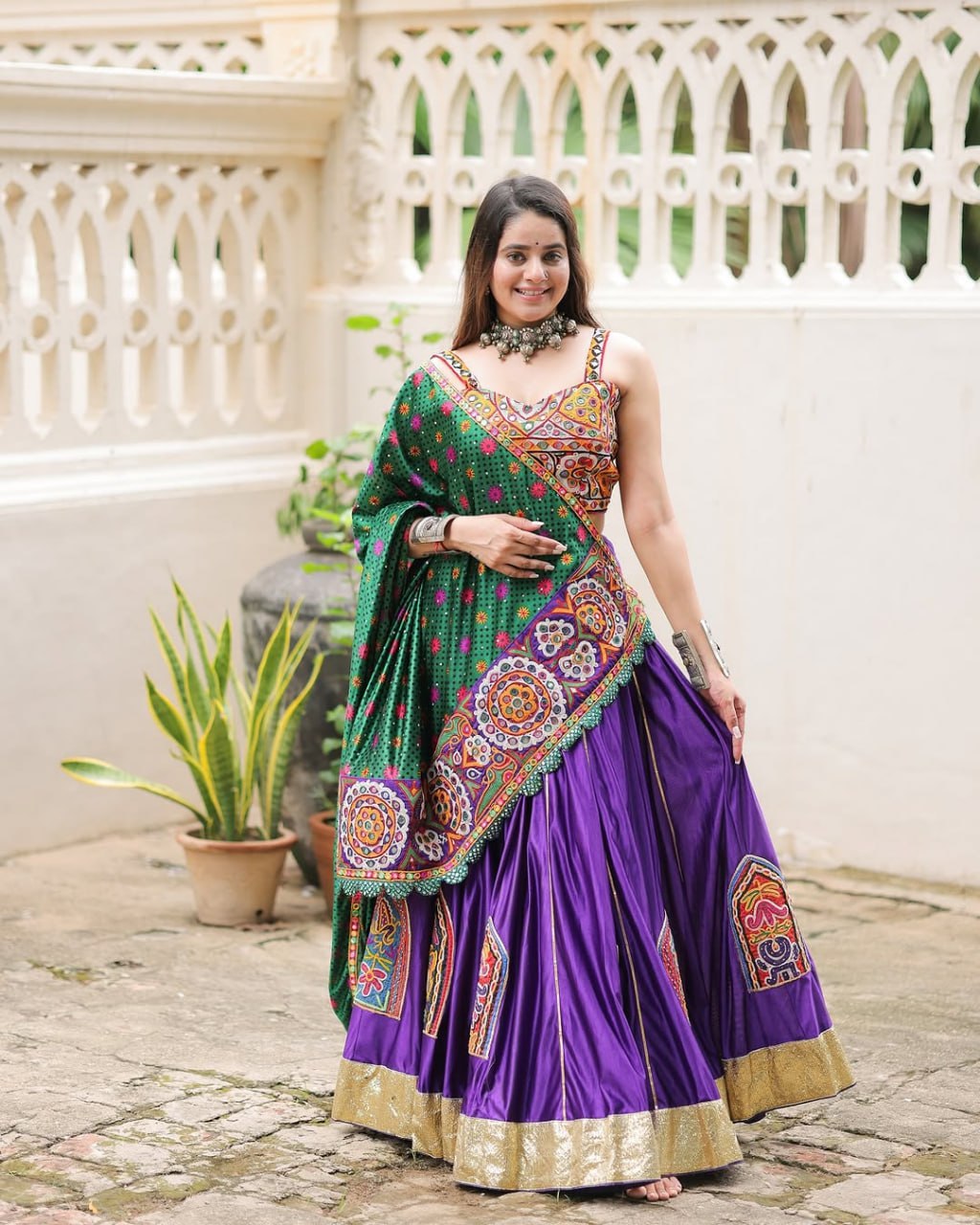 Purple Color Fancy Digital Print Real Mirror Work Navaratri Lehenga Choli