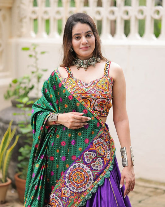 Purple Color Fancy Digital Print Real Mirror Work Navaratri Lehenga Choli