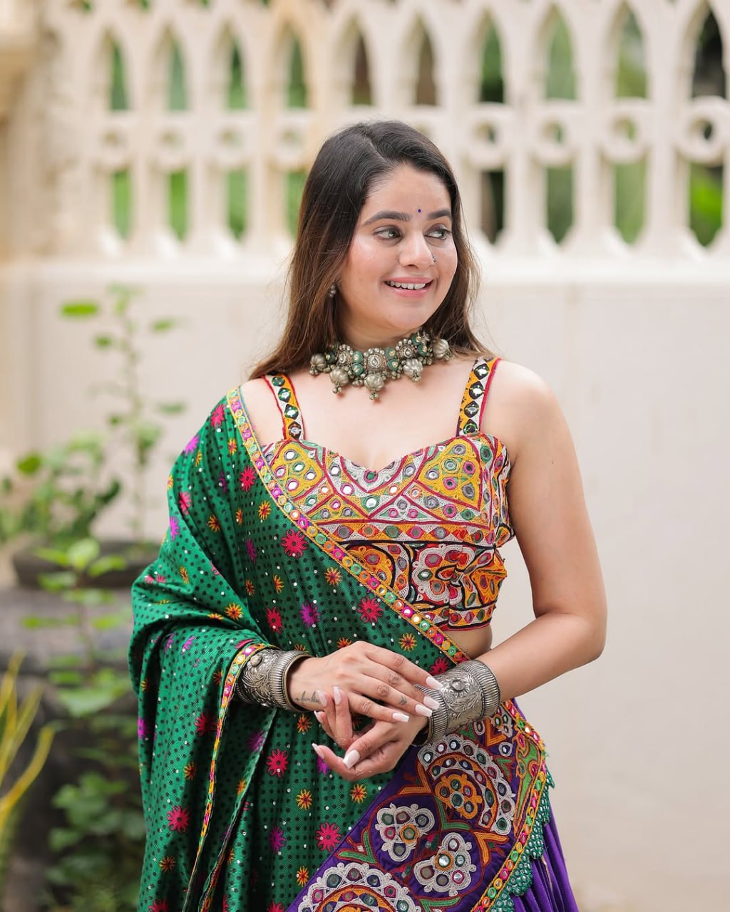 Purple Color Fancy Digital Print Real Mirror Work Navaratri Lehenga Choli