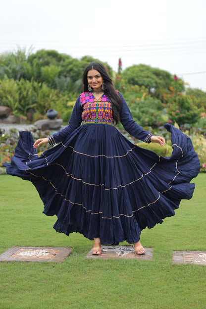 Navy Blue Colored Reyon Attractive Navratri Special Gown