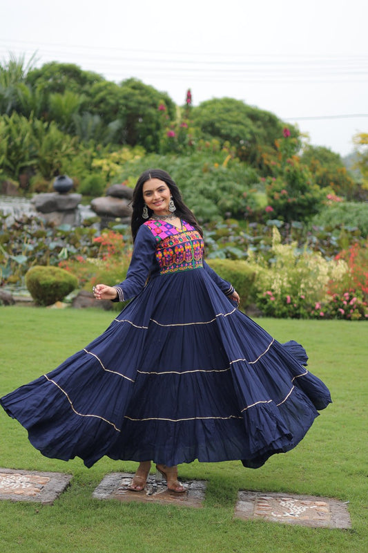 Navy Blue Colored Reyon Attractive Navratri Special Gown