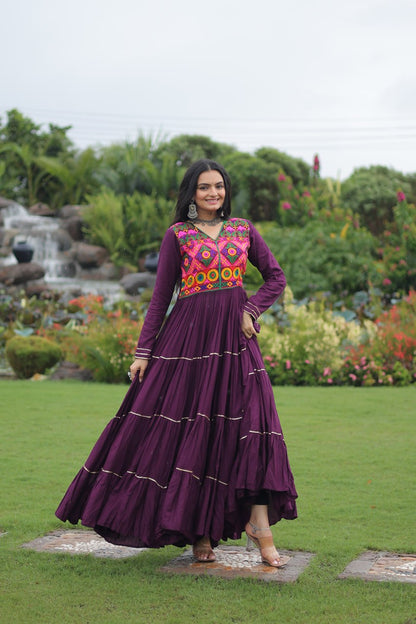 Wine Colored Reyon Attractive Navratri Special Gown