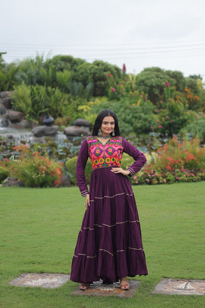 Wine Colored Reyon Attractive Navratri Special Gown