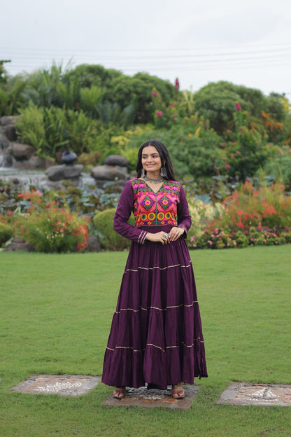 Wine Colored Reyon Attractive Navratri Special Gown