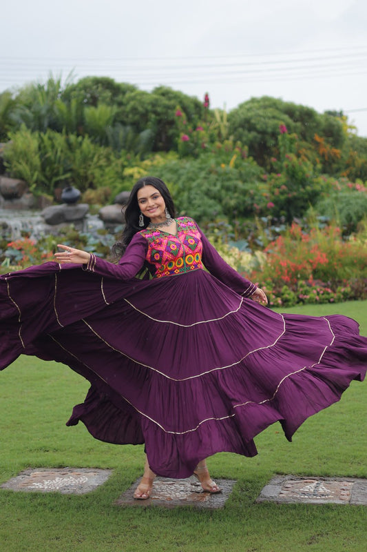 Wine Colored Reyon Attractive Navratri Special Gown