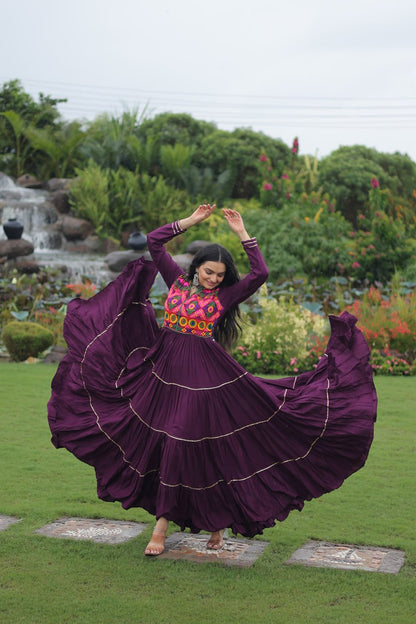 Wine Colored Reyon Attractive Navratri Special Gown