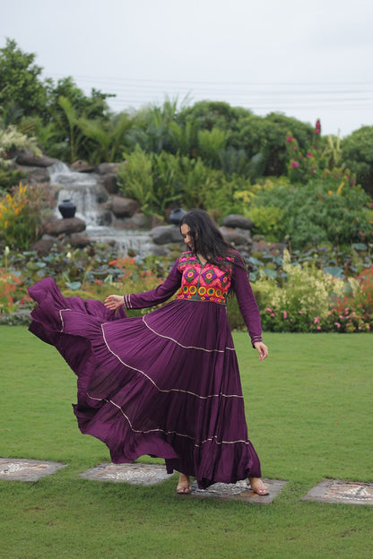 Wine Colored Reyon Attractive Navratri Special Gown