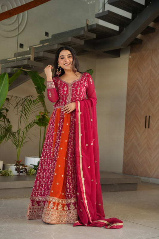 Pink Faux Blooming With Sequins Embroidered Work Luxury Gown