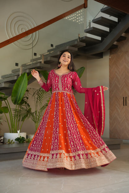 Pink Faux Blooming With Sequins Embroidered Work Luxury Gown