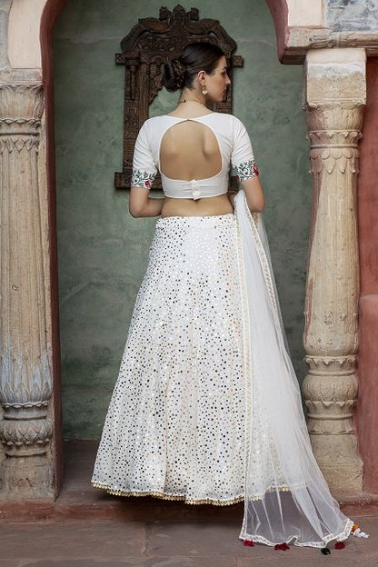 White Color Fancy Sequince Embroidered Lehenga Choli