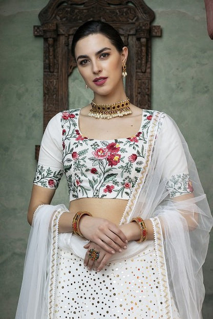 White Color Fancy Sequince Embroidered Lehenga Choli