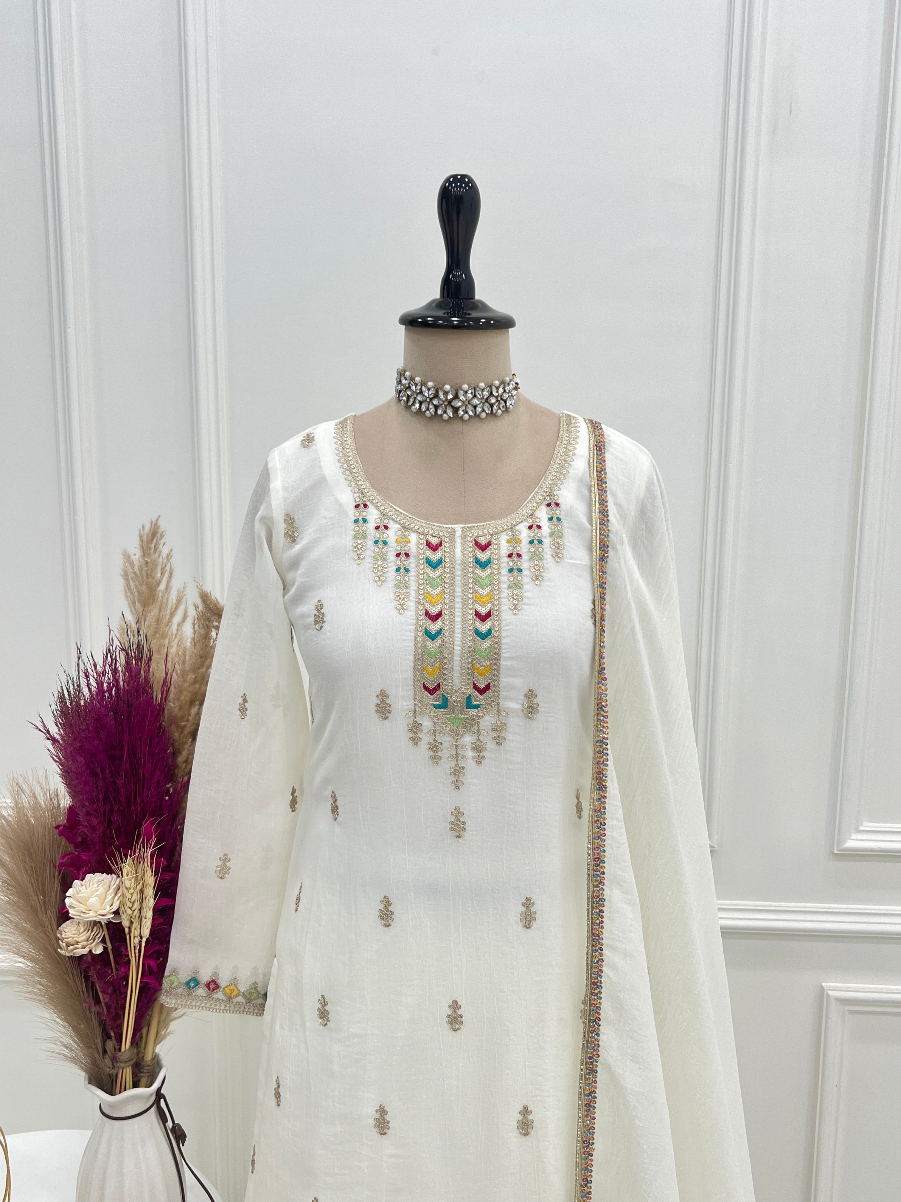 White Soft Silk Embroidered Sharara Suit | Designer Party Wear Sharara The Beauty Queen White Soft Silk Embroidered Sharara Suit | Designer Party Wear Sharara The Beauty Queen