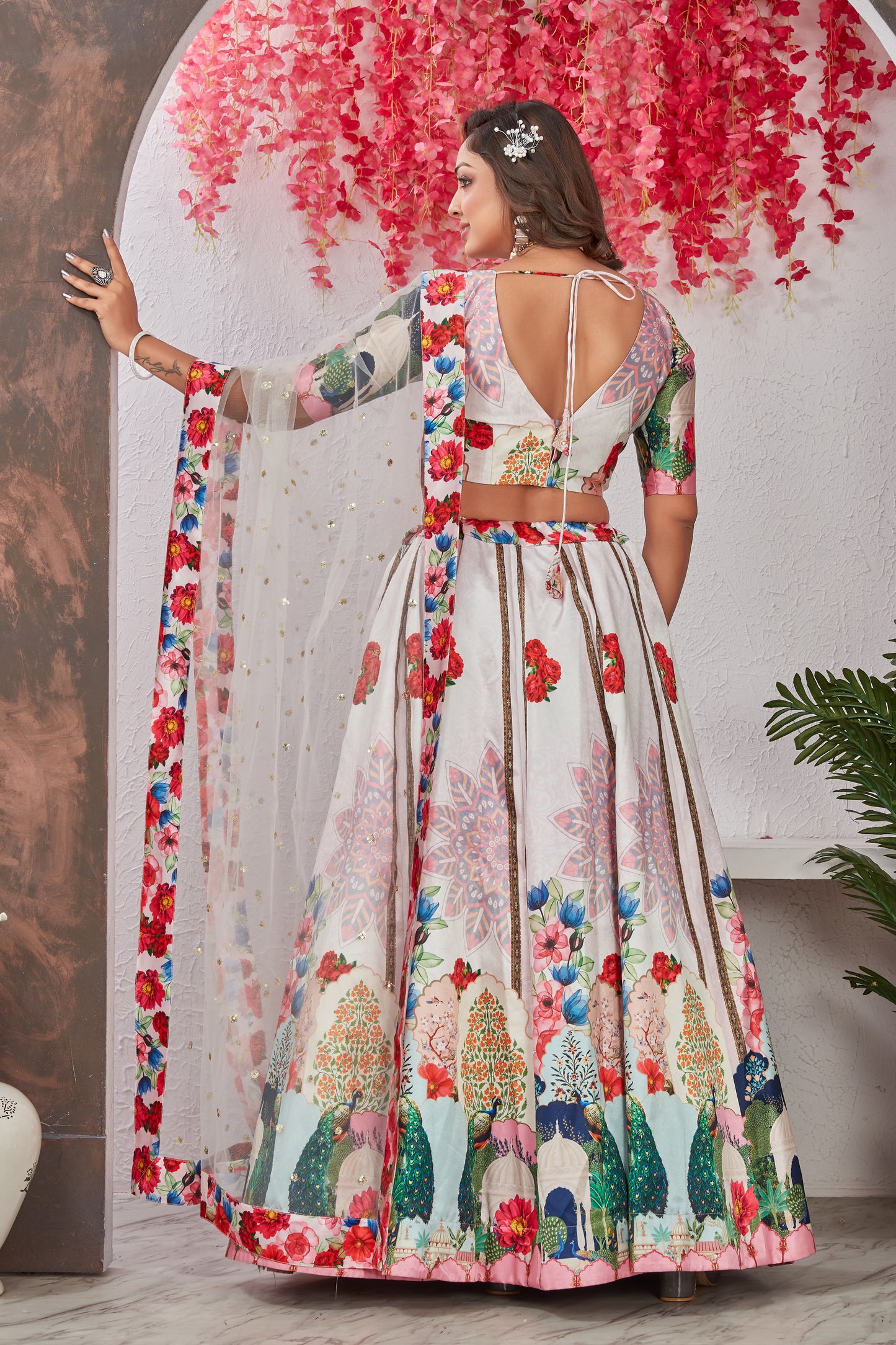 Off White Medonna Silk Heavy Digital Print Full Stitched Lehenga