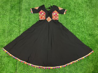 Black Roman Silk Gamthi Work Navratri Gown