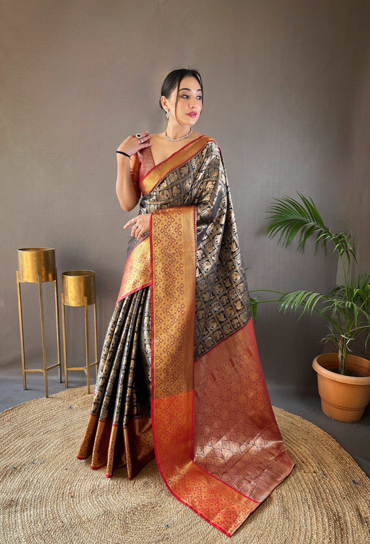 Black Pattu Silk Contrast Weaving Pallu And Border Saree