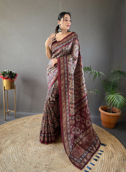 Black Digital Printed Silk Weaves Saree