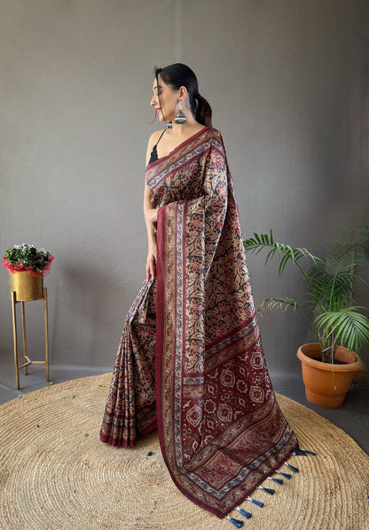 Black Digital Printed Silk Weaves Saree