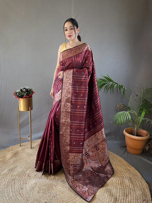 Brown Zari Woven Lining Zari Weaving Design Banarasi Saree