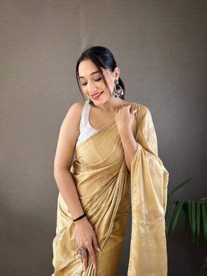 Cream Color Embroidered Soft Silk Saree