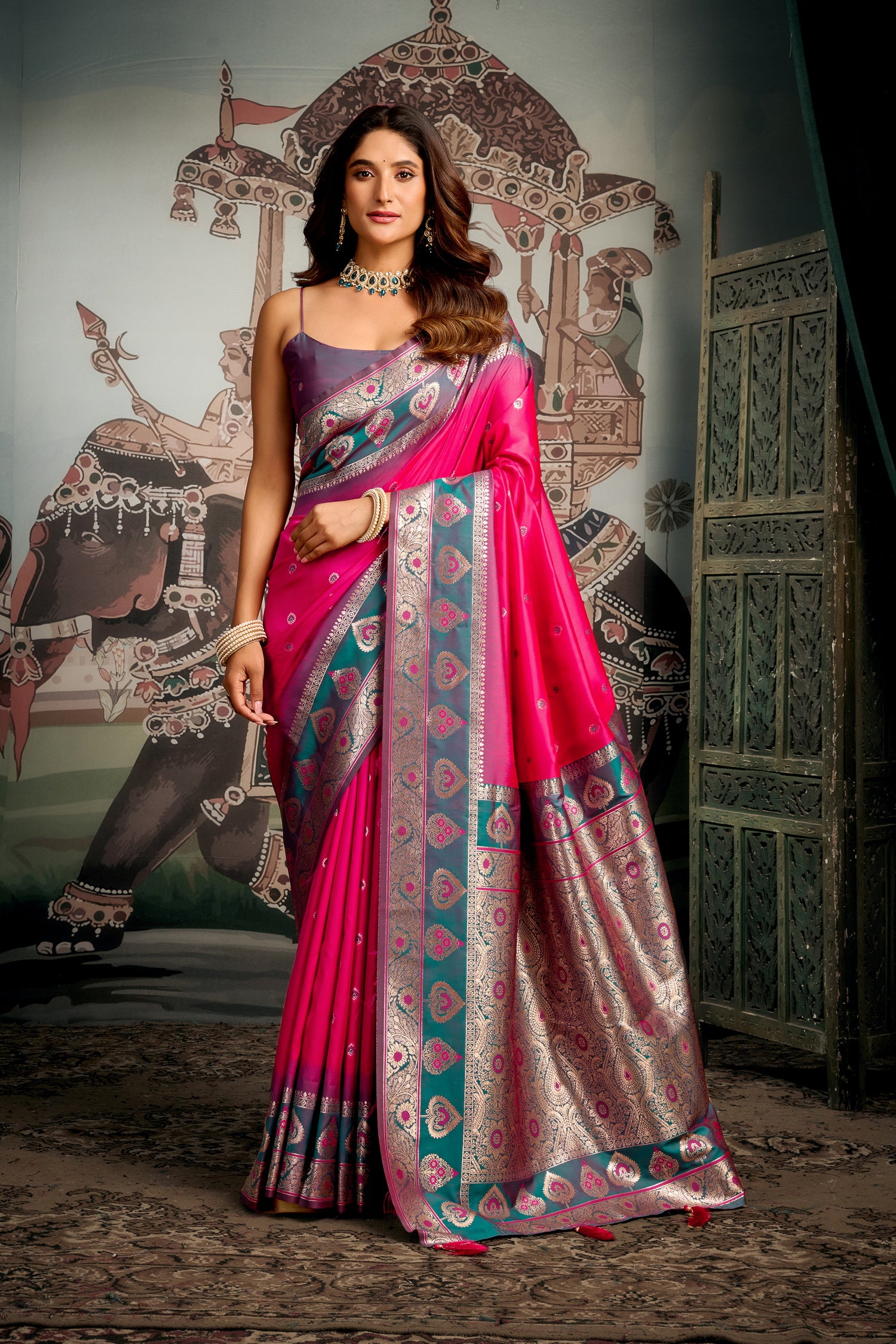 Mauvelous Pink Banarasi Soft Silk Saree – Designer Wedding Festive Party Wear Saree