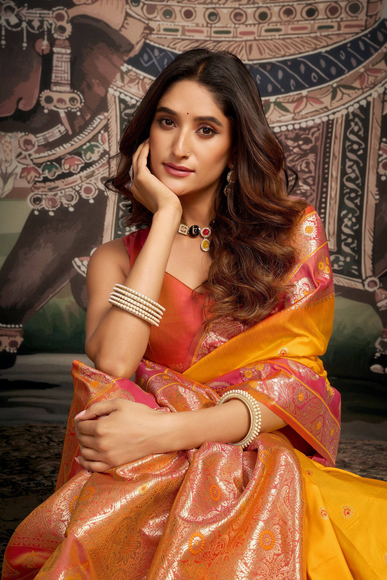 Trombone Yellow Banarasi Soft Silk Saree – Designer Wedding Festive Party Wear Saree