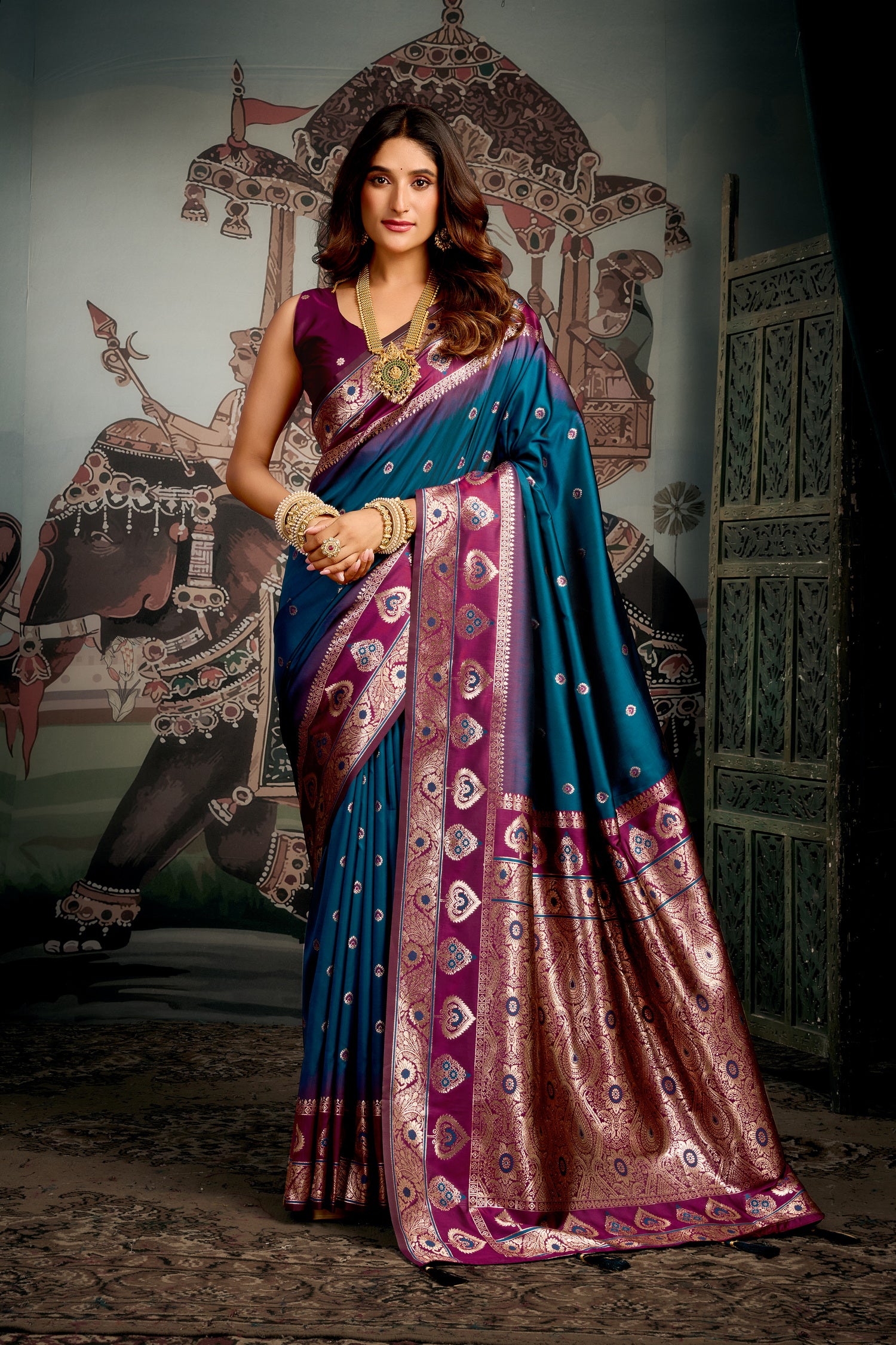 Tufts Blue Banarasi Soft Silk Saree – Designer Wedding Festive Party Wear Saree