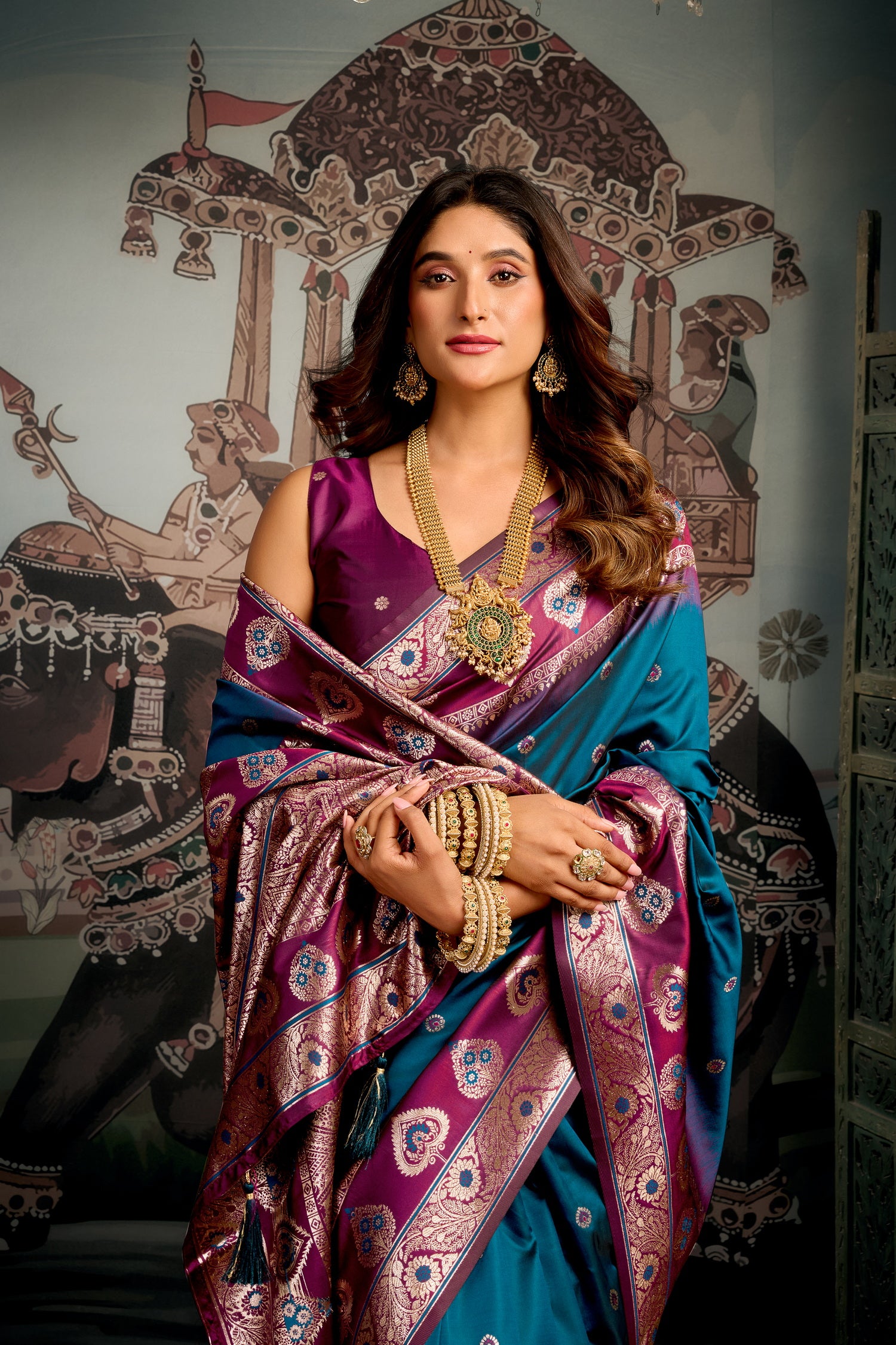 Tufts Blue Banarasi Soft Silk Saree – Designer Wedding Festive Party Wear Saree