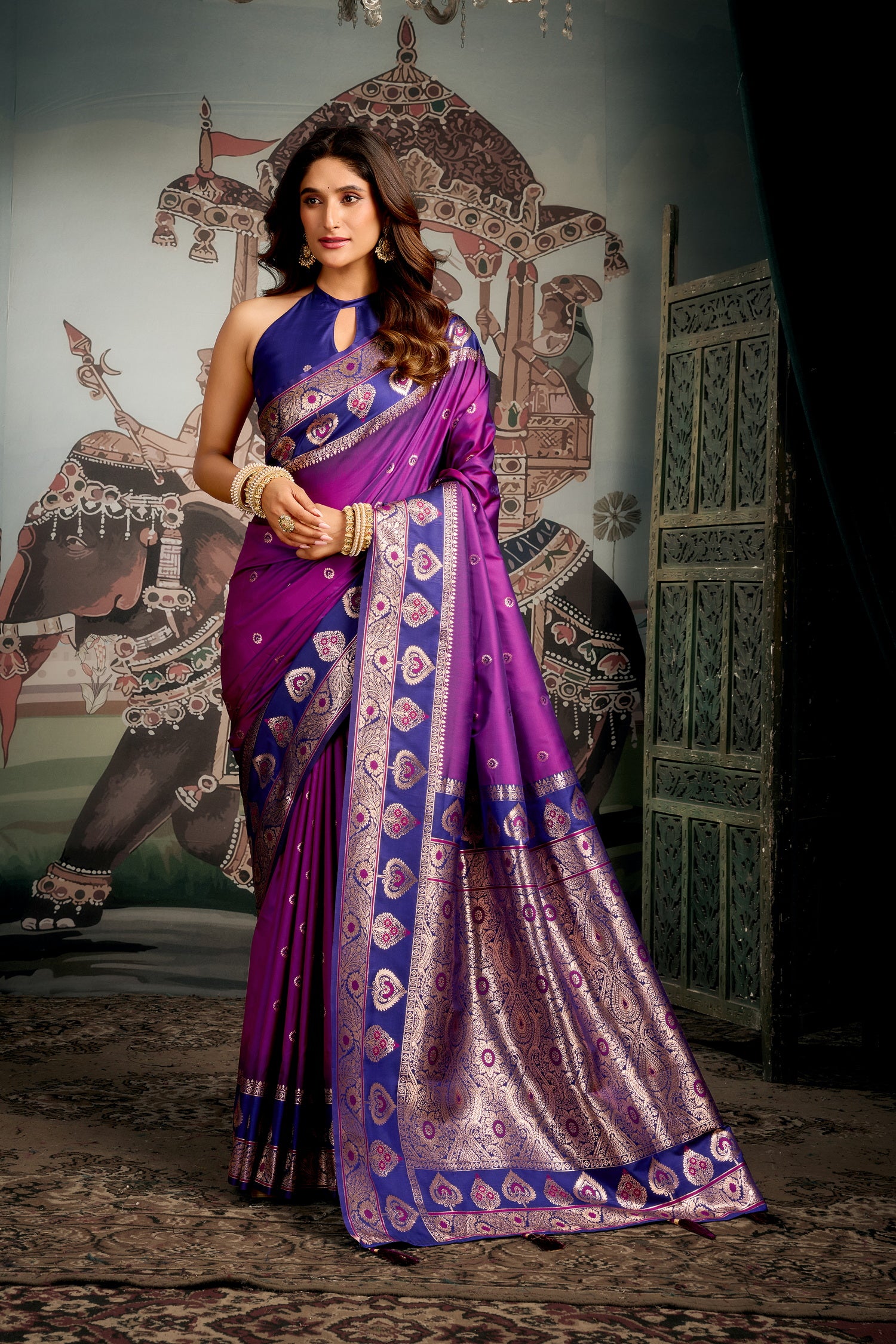 Japanese Purple Banarasi Soft Silk Saree – Designer Wedding Festive Party Wear Saree