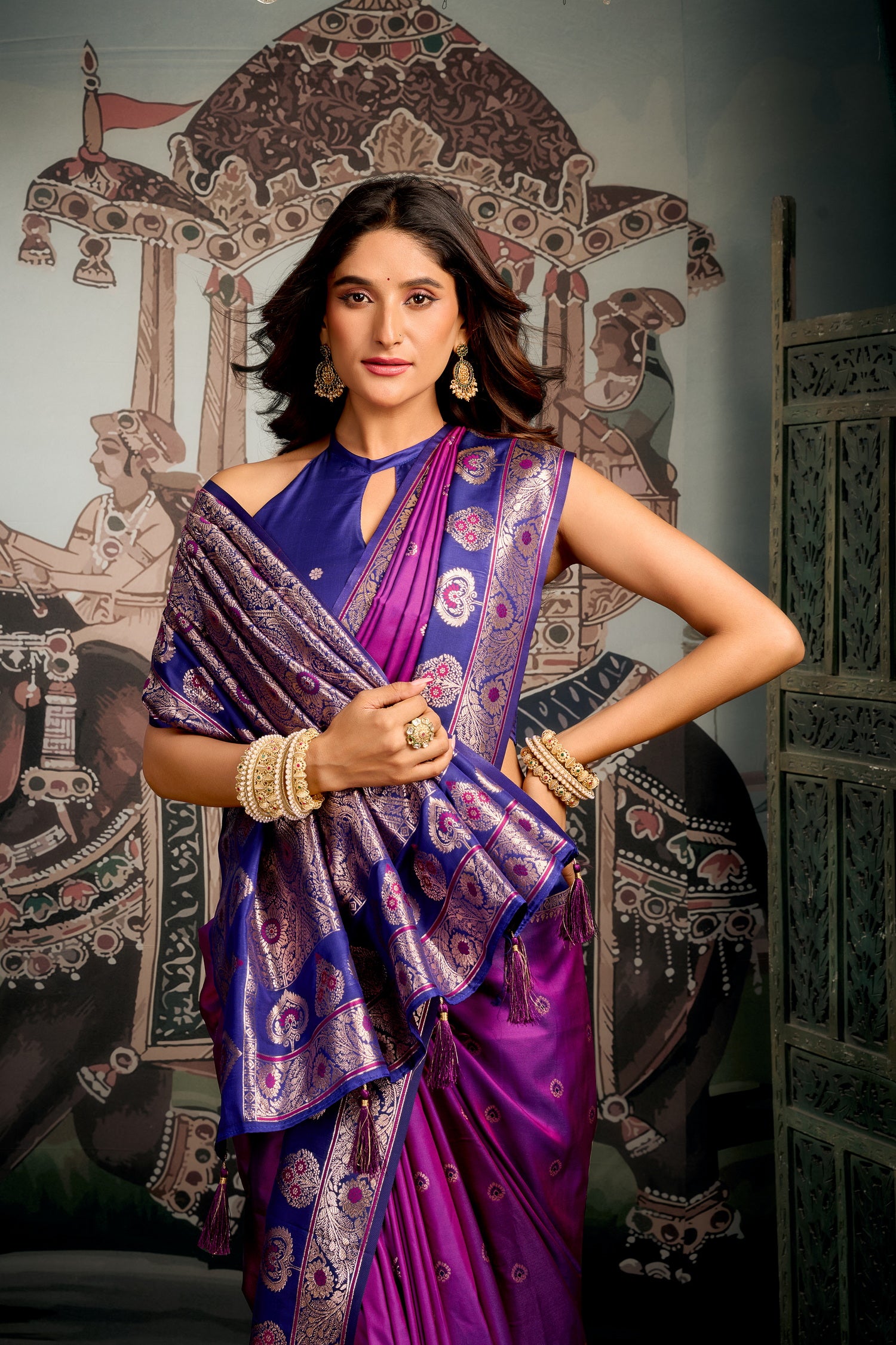 Japanese Purple Banarasi Soft Silk Saree – Designer Wedding Festive Party Wear Saree