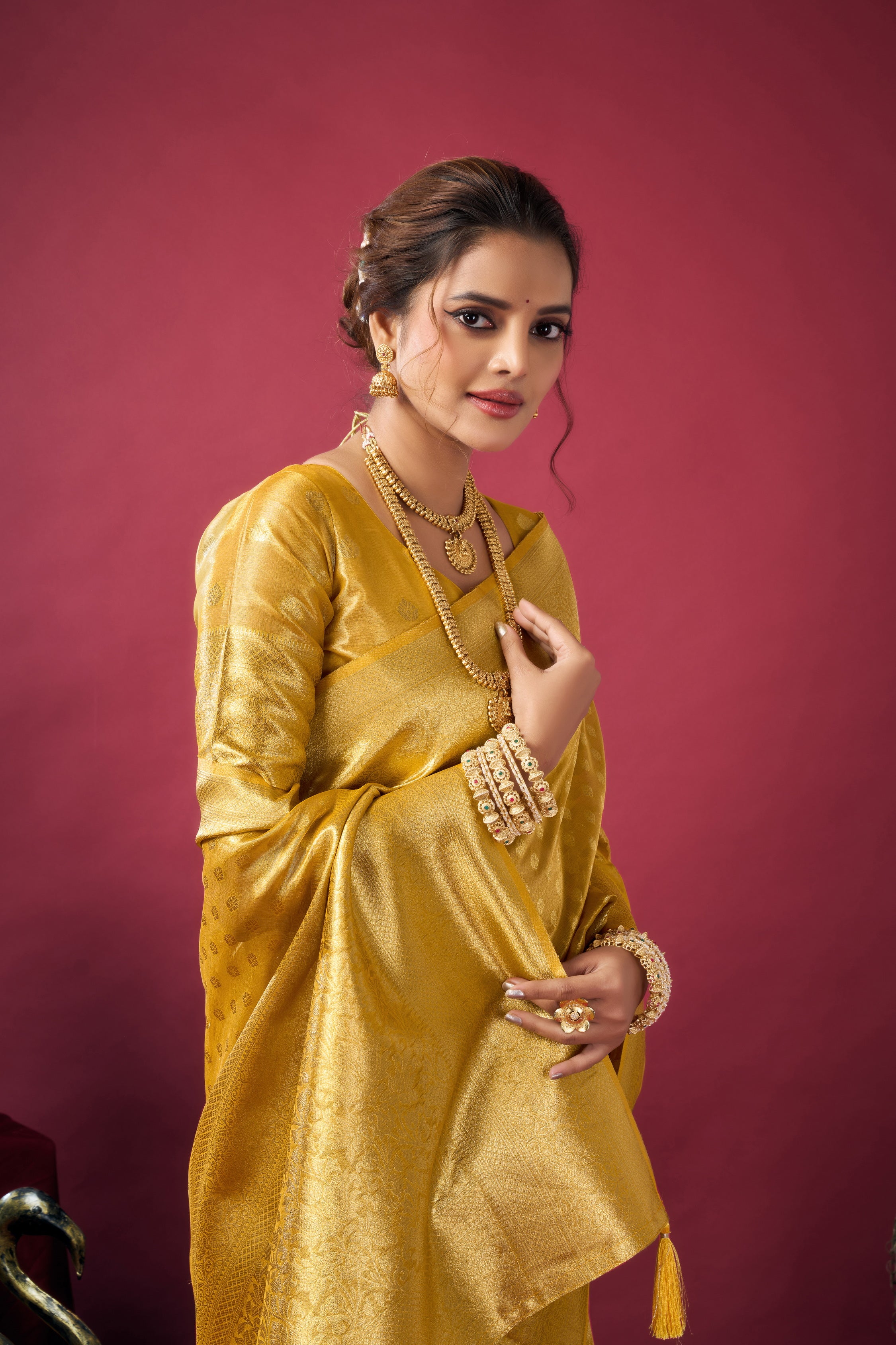 Golden Woven Design Zari Tissue Banarasi Saree – Designer Wedding Festive Party Wear Saree