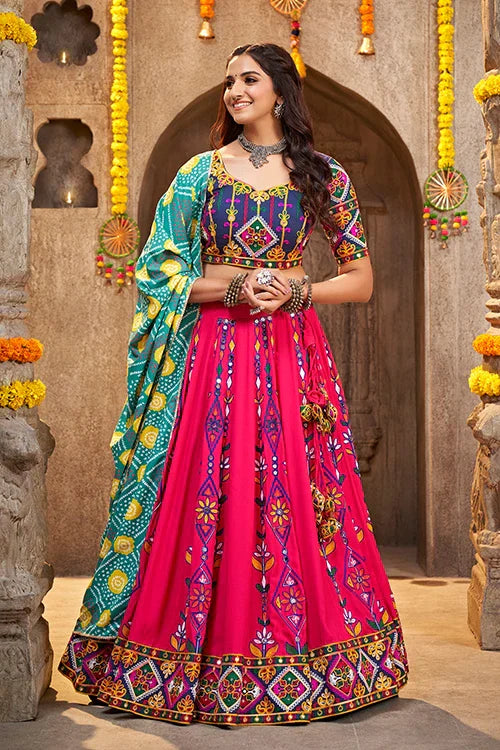 Deep Pink Exclusive Embroidered Work Navratri Chaniya Choli