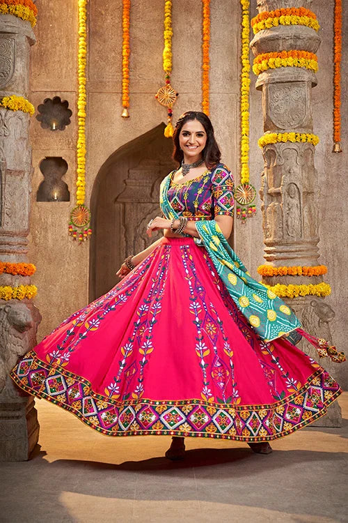 Deep Pink Exclusive Embroidered Work Navratri Chaniya Choli