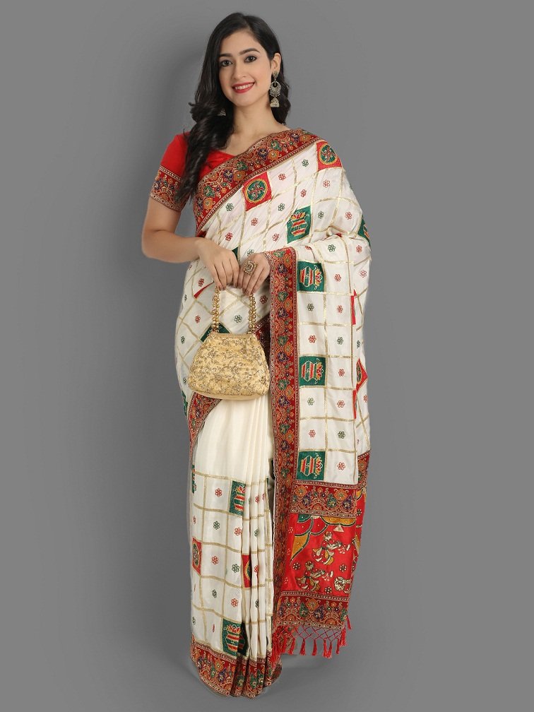 White Red Panetar Patola Silk Wedding Saree