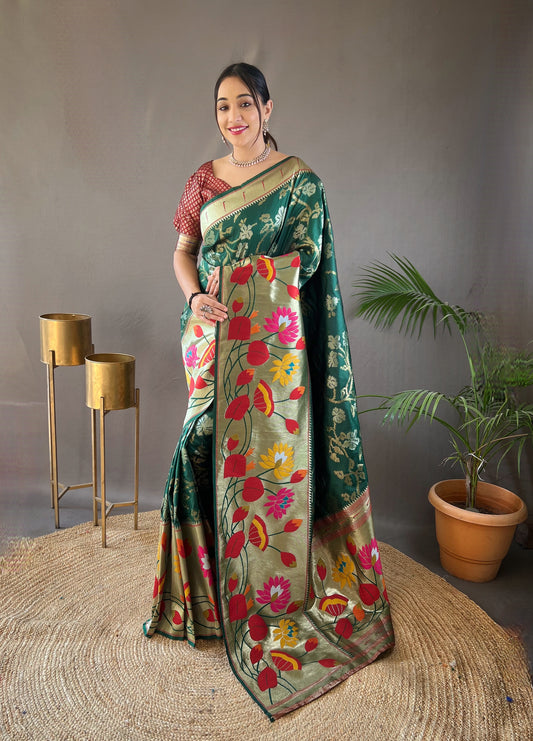 Green Pure Soft Paithani Silk Saree