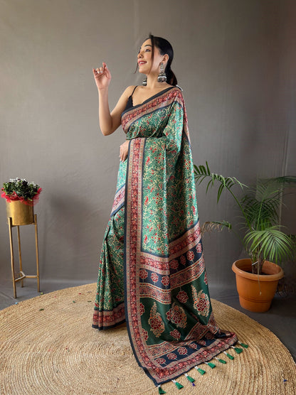 Green Digital Printed Silk Weaves Saree