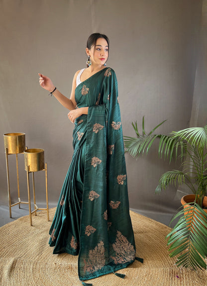 Green Color Embroidered Soft Silk Saree