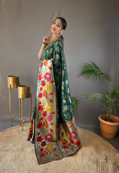 Green Pure Soft Paithani Silk Saree