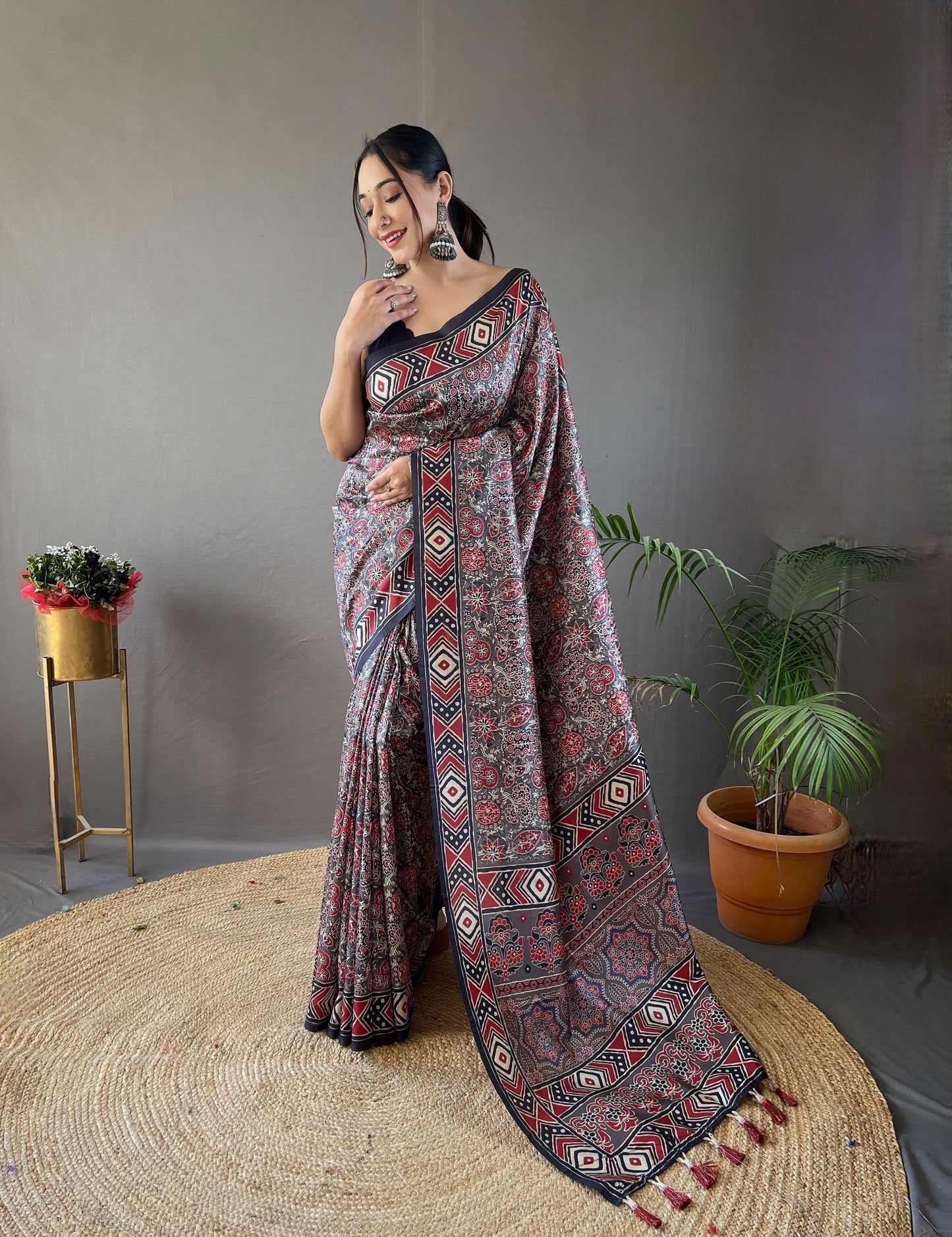 Grey Digital Printed Silk Weaves Saree