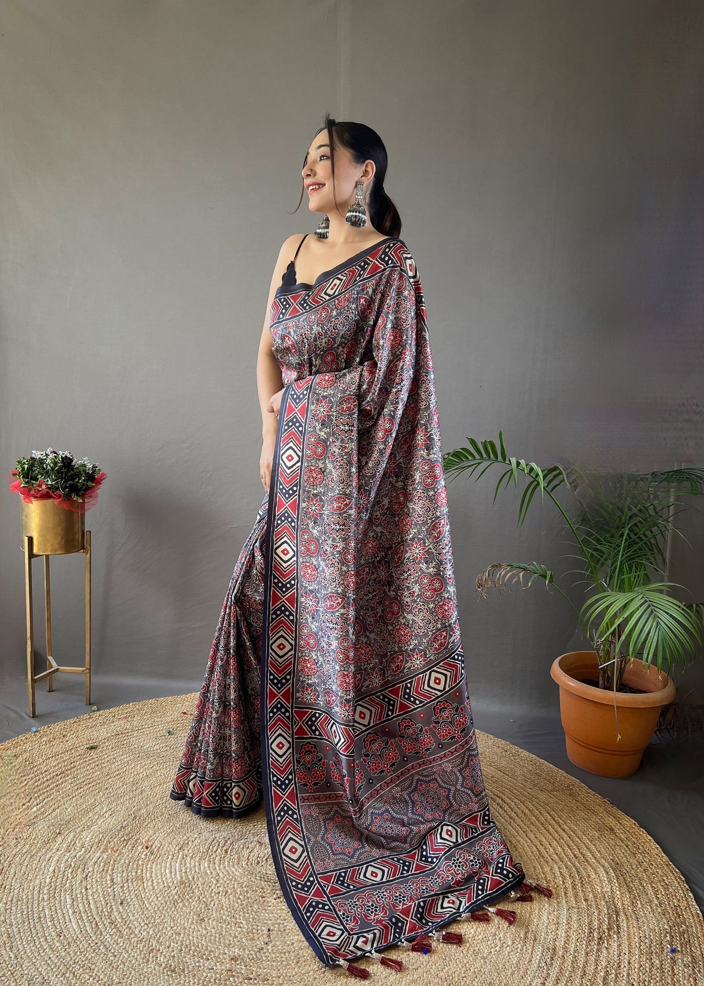 Grey Digital Printed Silk Weaves Saree