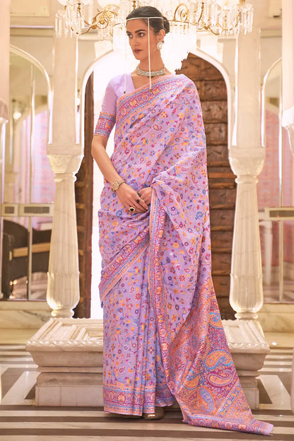 Beautiful Lavender Colour Soft Handloom Weaving Silk Saree With Blouse