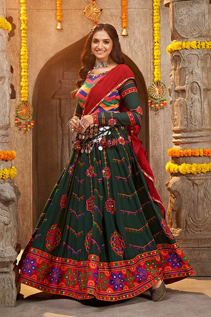 Green Embroidered Perfect Beautiful Navratri Special Chaniya Choli