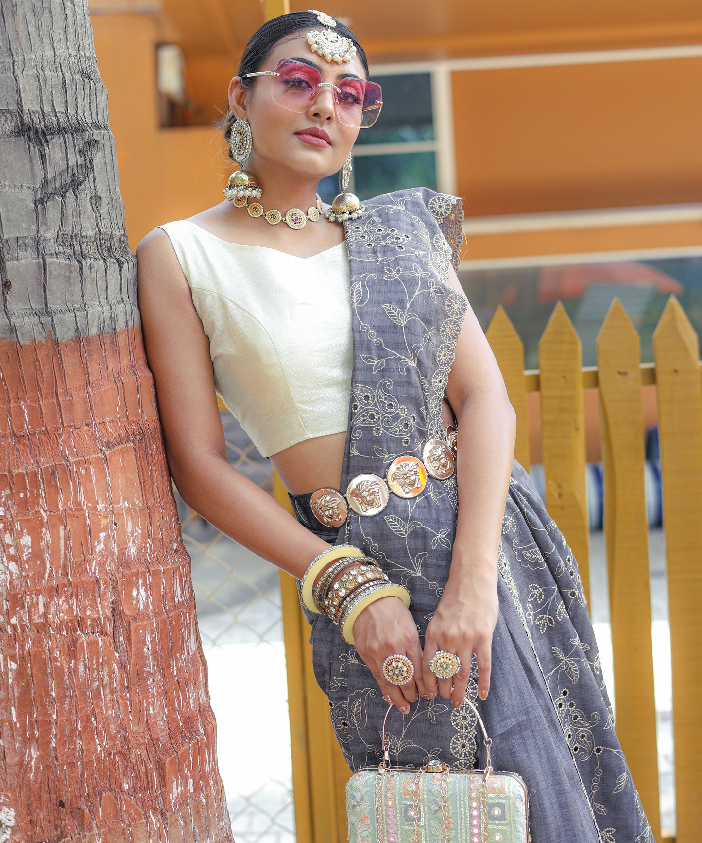 Grey Aaisha Tussar Silk Embroidered Saree