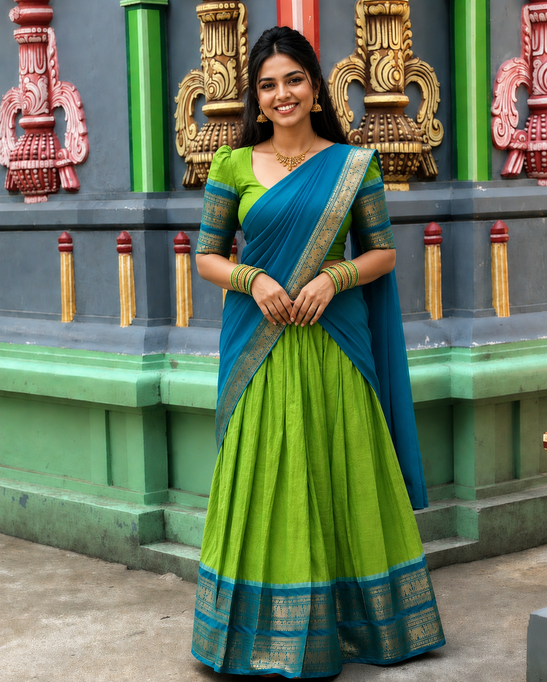  Rama Blue Kanci Cotton Half Saree