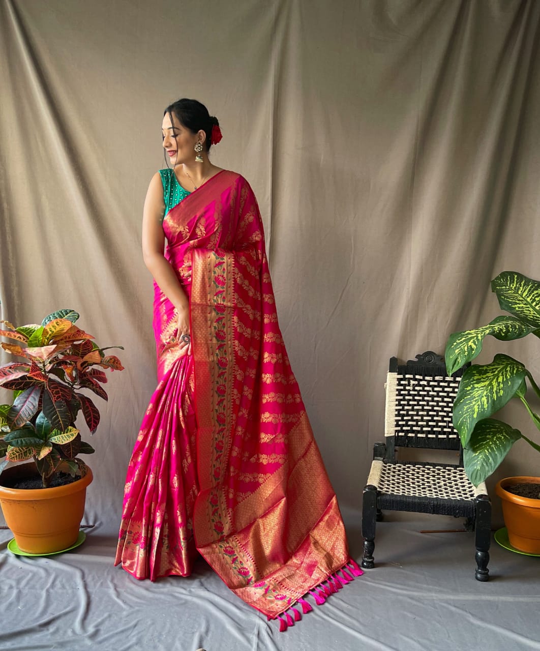 Pink Jacquard With Resham Zari Work Silk Sarees