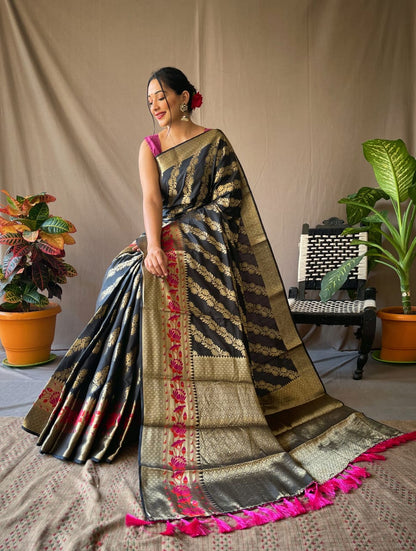 Black Jacquard With Resham Zari Work Silk Sarees