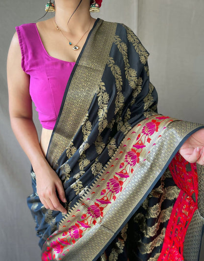 Black Jacquard With Resham Zari Work Silk Sarees