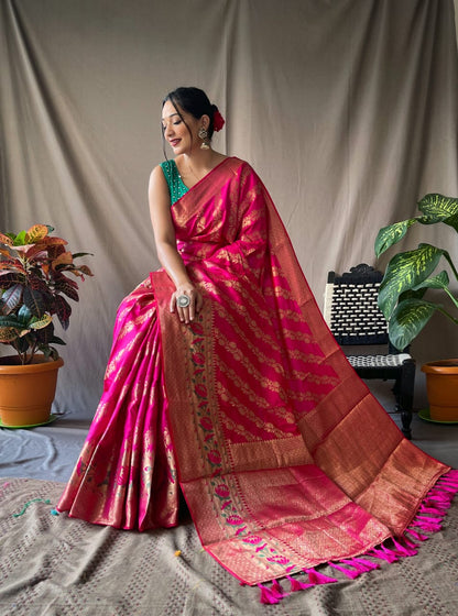 Pink Jacquard With Resham Zari Work Silk Sarees