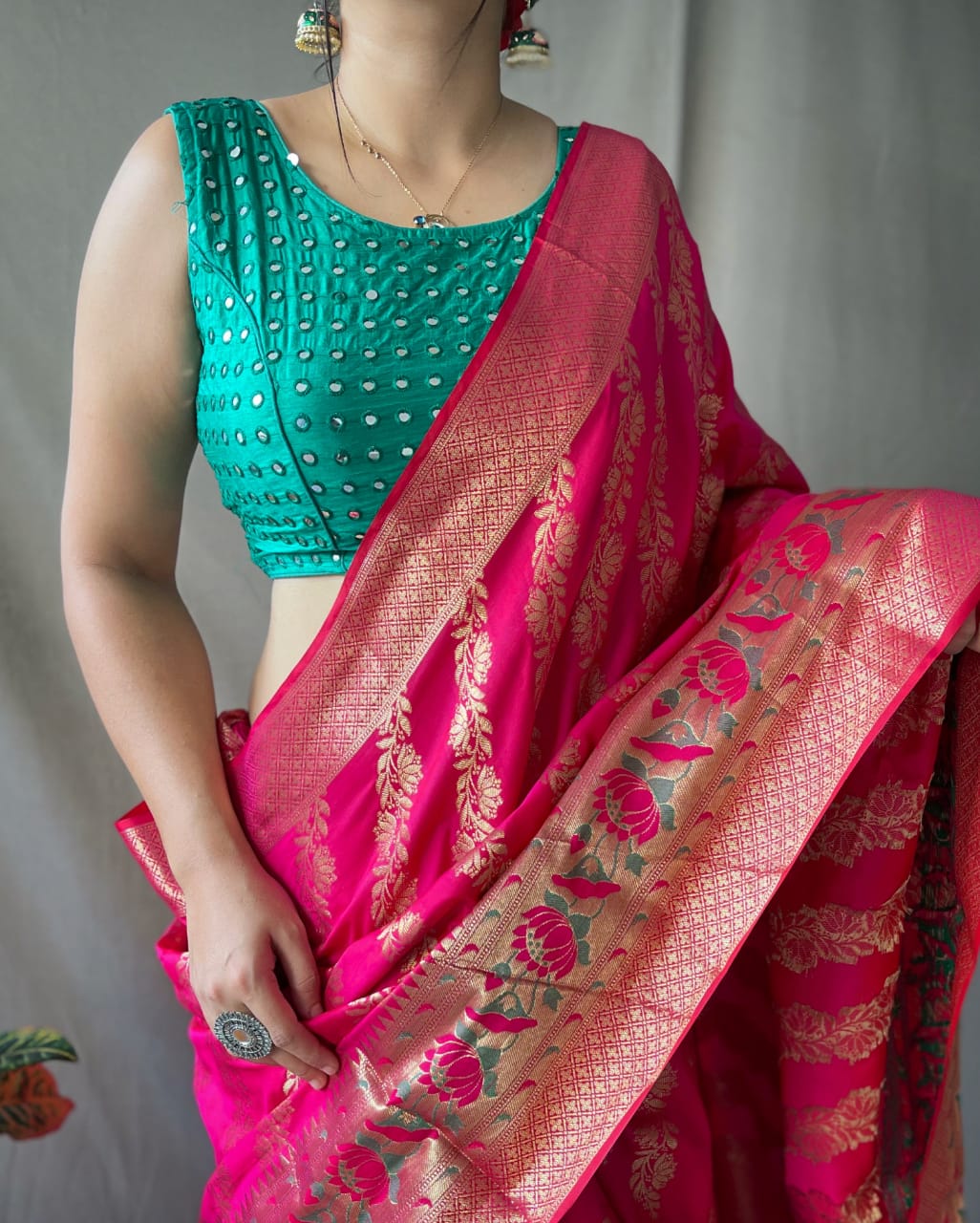 Pink Jacquard With Resham Zari Work Silk Sarees