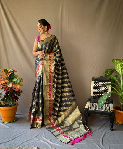 Black Jacquard With Resham Zari Work Silk Sarees