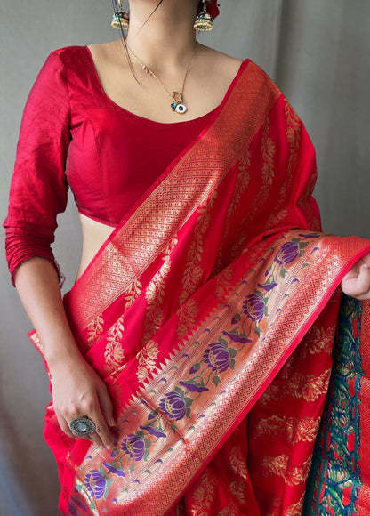 Red Jacquard With Resham Zari Work Silk Sarees